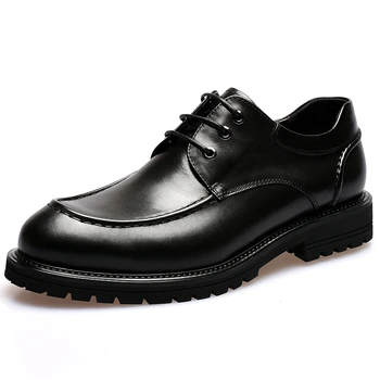 Мъжки Дишаща Кожена обувки в Бизнес стил За Почивка, Британски Красиви Модела обувки от Естествена Кожа, обувки от Дебела Подметка Ръчна Работа С Много Пръсти, Мъжки Обувки